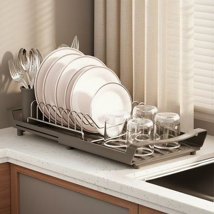 Egouttoir vaisselle extensible gris plastique et inox