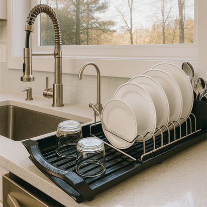 Egouttoir vaisselle plastique et inox extensible noir