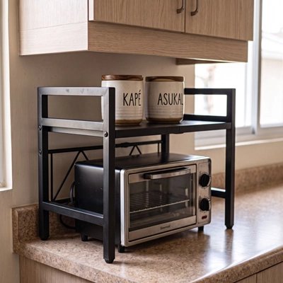 Etagere pour micro onde avec crochets métal noir comptoir cuisine