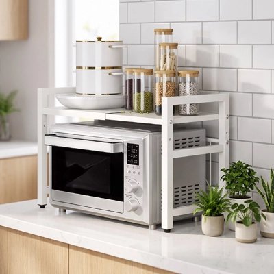 Etagere pour micro onde blanche métal pour comptoir cuisine