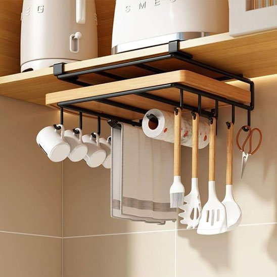Organisateur Cuisine noir simple pour tablette avec crochets 