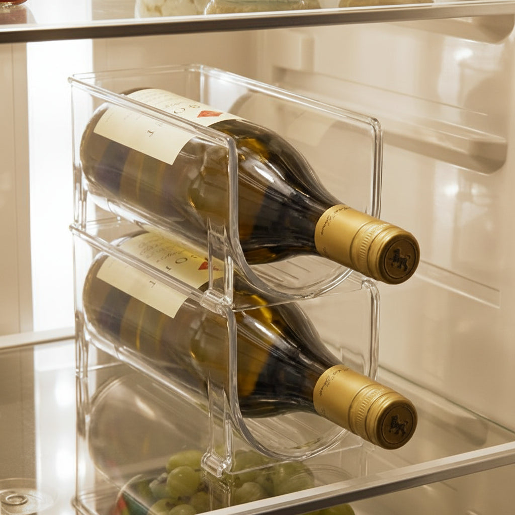 Porte bouteille vin deux bouteilles transparent empilable pour frigo