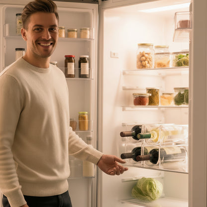 Porte bouteille vin empilable pour frigo plastique transparent quatre bouteilles