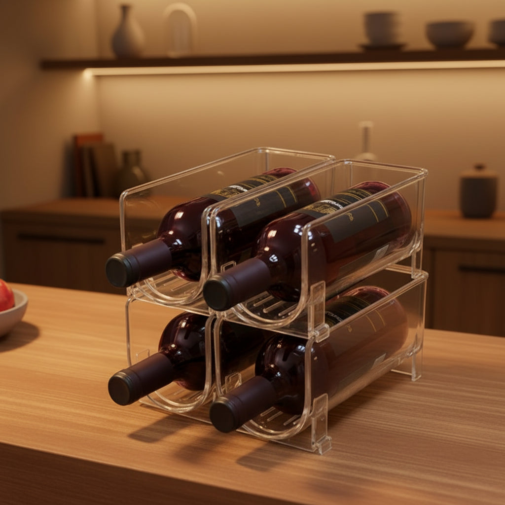 Porte bouteille vin empilable transparent quatre bouteilles