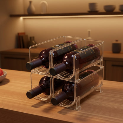 Porte bouteille vin empilable transparent quatre bouteilles
