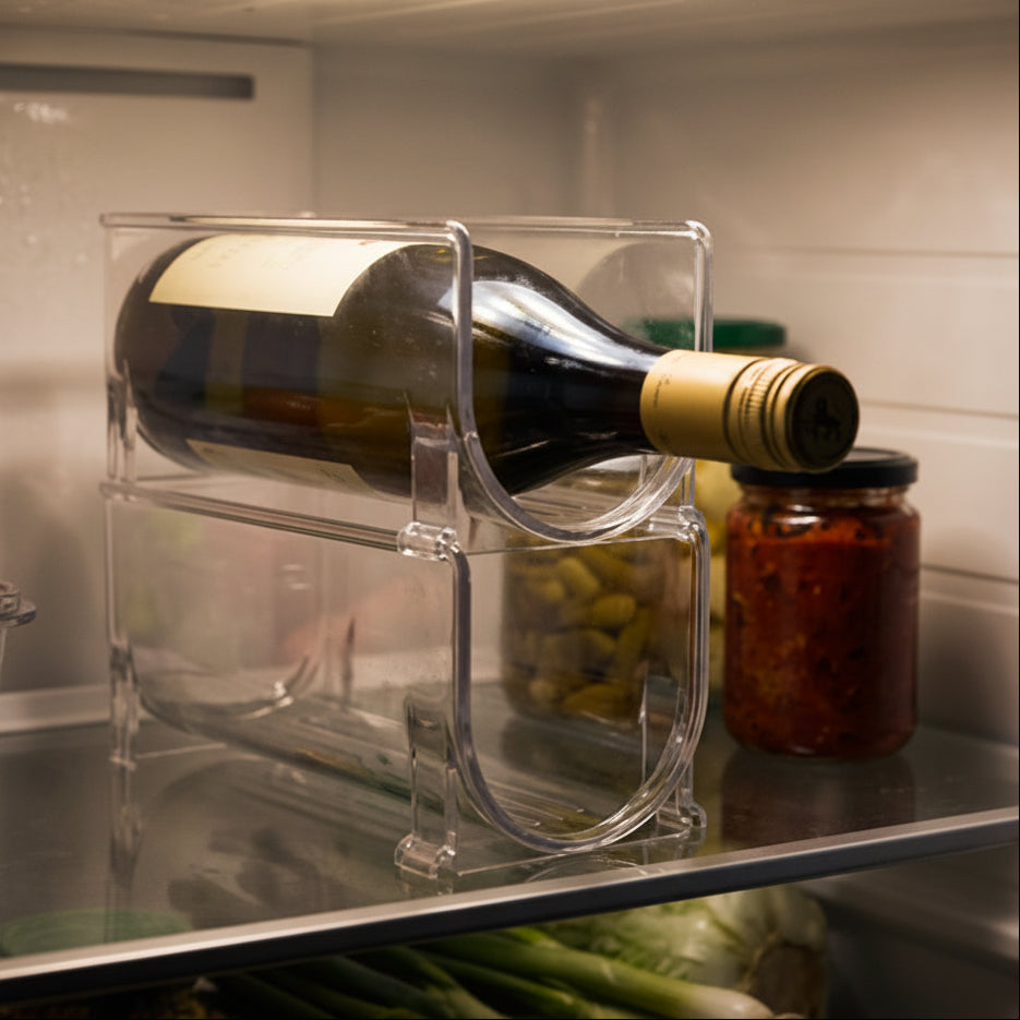 Porte bouteille vin transparent empilable pour frigo deux bouteilles